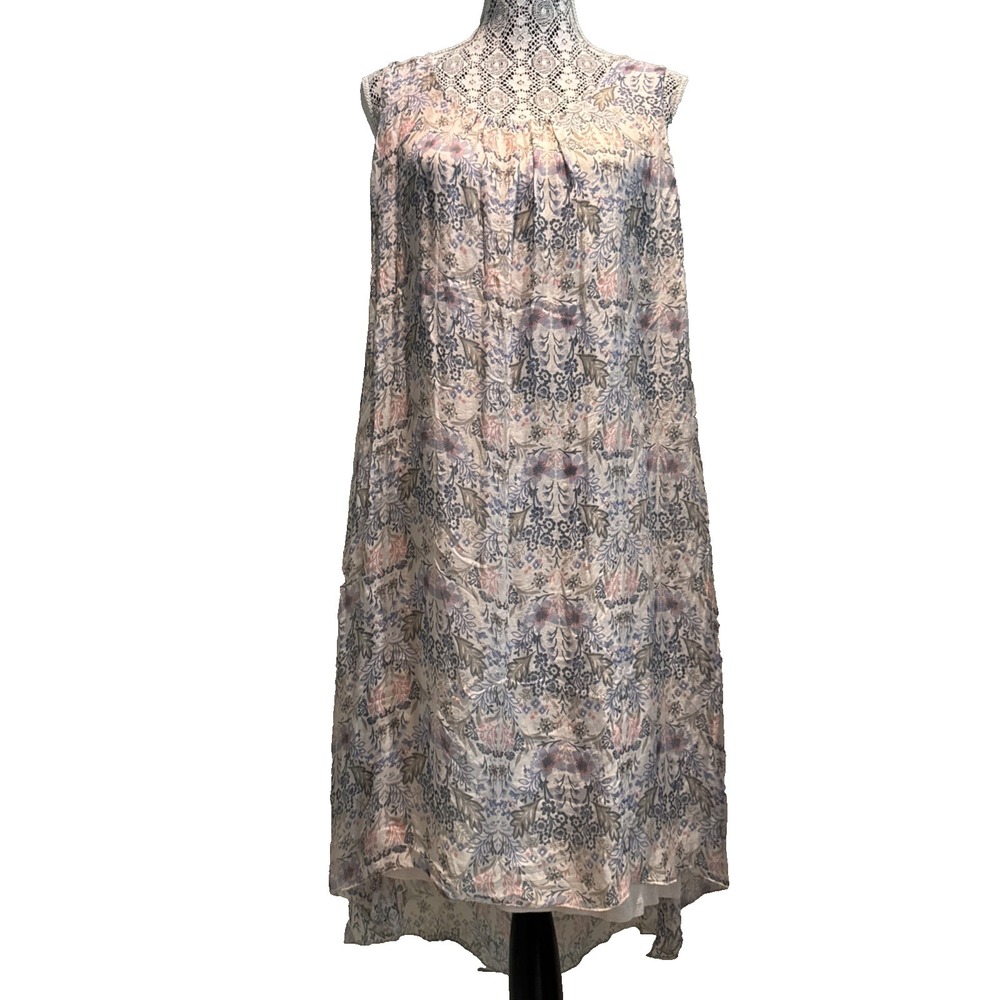 Alice Ranaldi 100% Silk Floral Handkerchief Hem Tunic Dress Sz XL Resort cottage